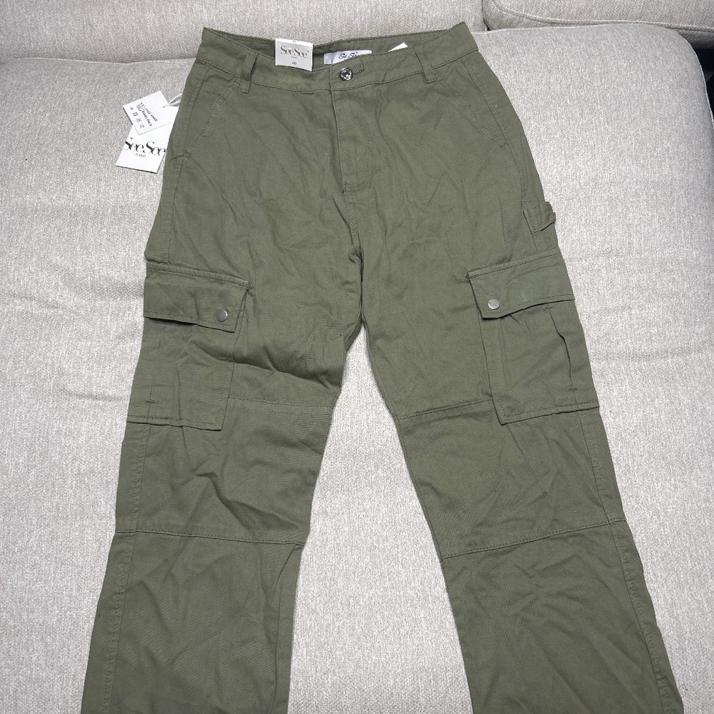 Olive Denim Cargo Jeans